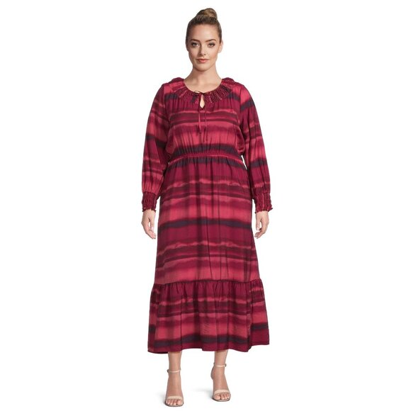 Terra & Sky Dresses & Skirts - Terra & Sky Women's Plus Size 1X, 2X, 3X, 4X Tiered Peasant Midi Stripe Dress